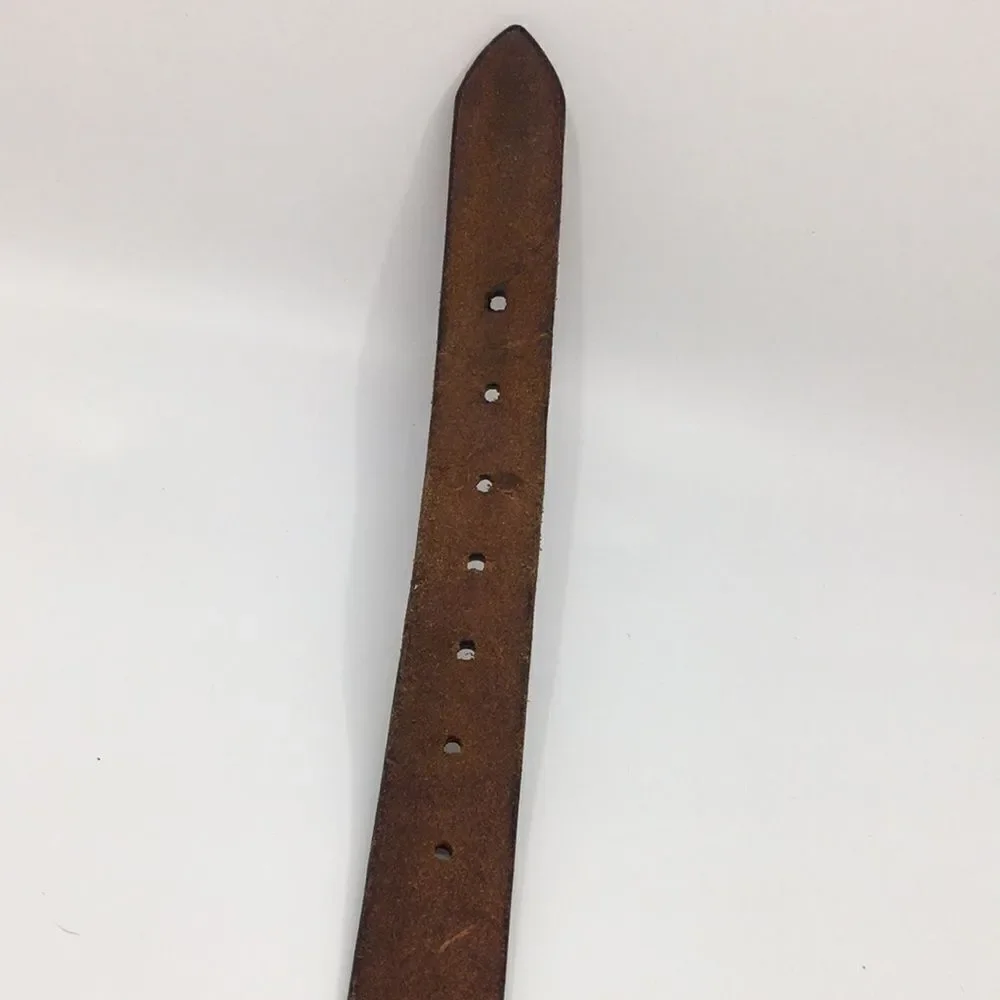 Vintage Cabelas cowhide leather belt brass grommets silver tone buckle Sz 32